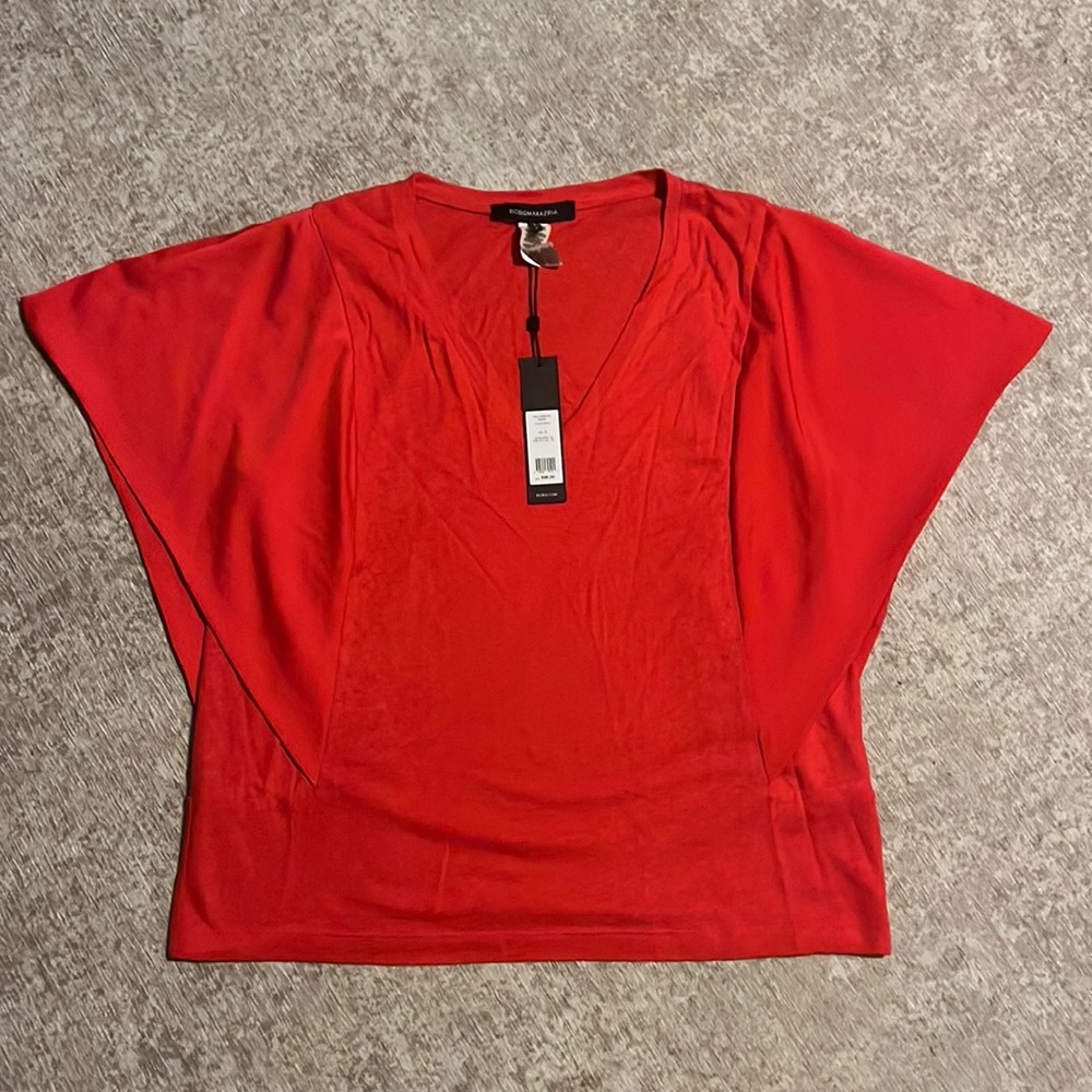 BCBG red flutter sleeve top Small